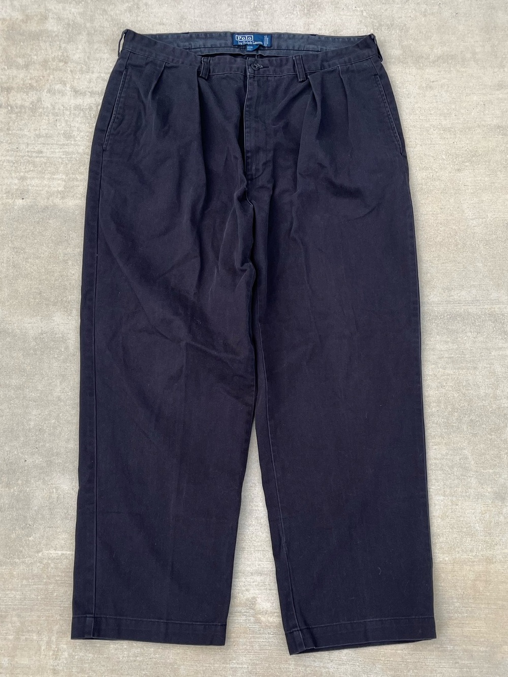 Vintage Ralph Lauren Black Pleated Chinos Barrel Pants size 35x32